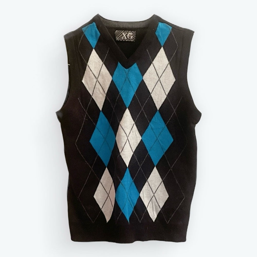 Black and Blue Argyle Sweater Vest, Boy Youth M(10-14)